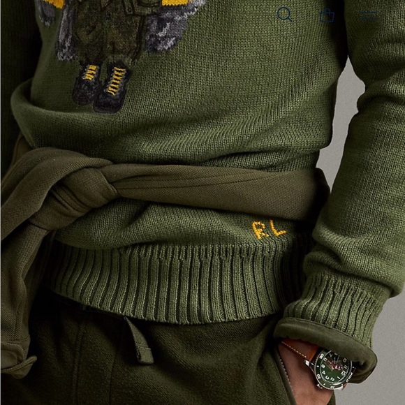 RARE Polo Ralph Lauren Defender Bear Military Polo Bear Roll-Neck Sweater Hummer - Picture 6 of 7